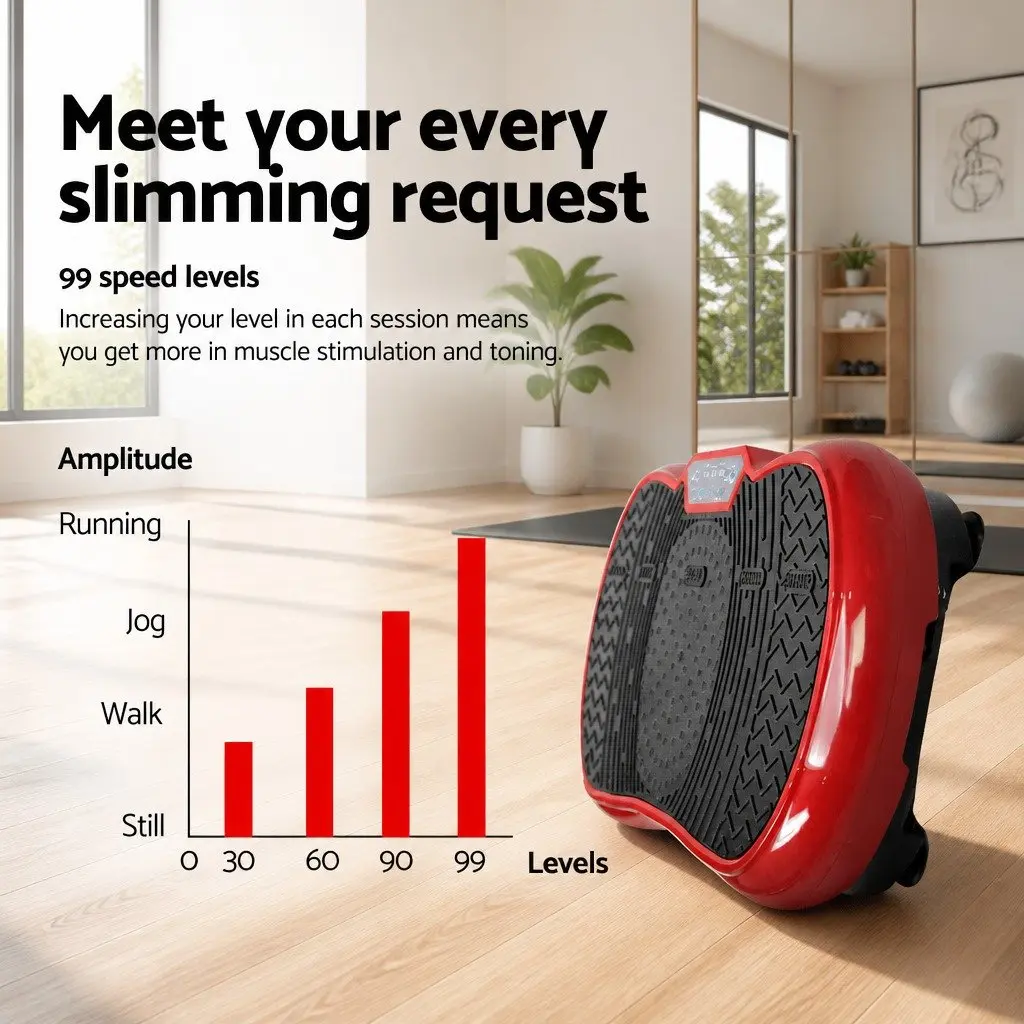 Vibration Exercise Machine Maroon 70 x 39 x 13cm Dual-belt Motor Anti-slip Surface with Resistance Bands