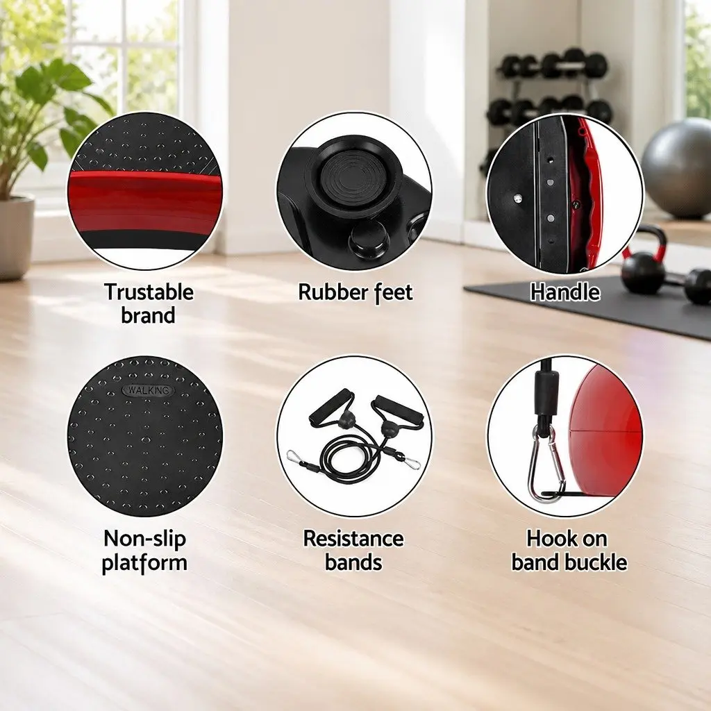Vibration Exercise Machine Maroon 70 x 39 x 13cm Dual-belt Motor Anti-slip Surface with Resistance Bands