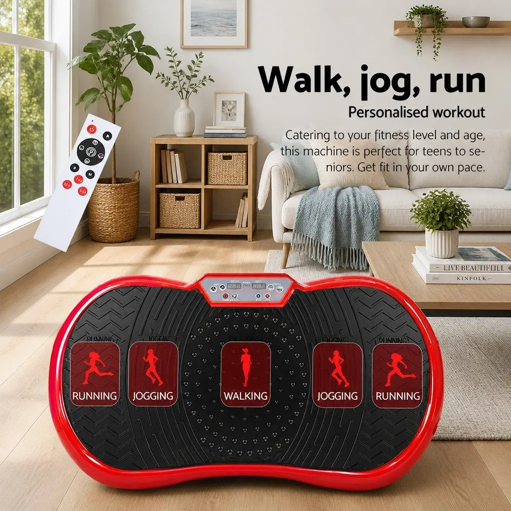 Vibration Exercise Machine Red Compact Home Gym Trainer with Resistance Bands