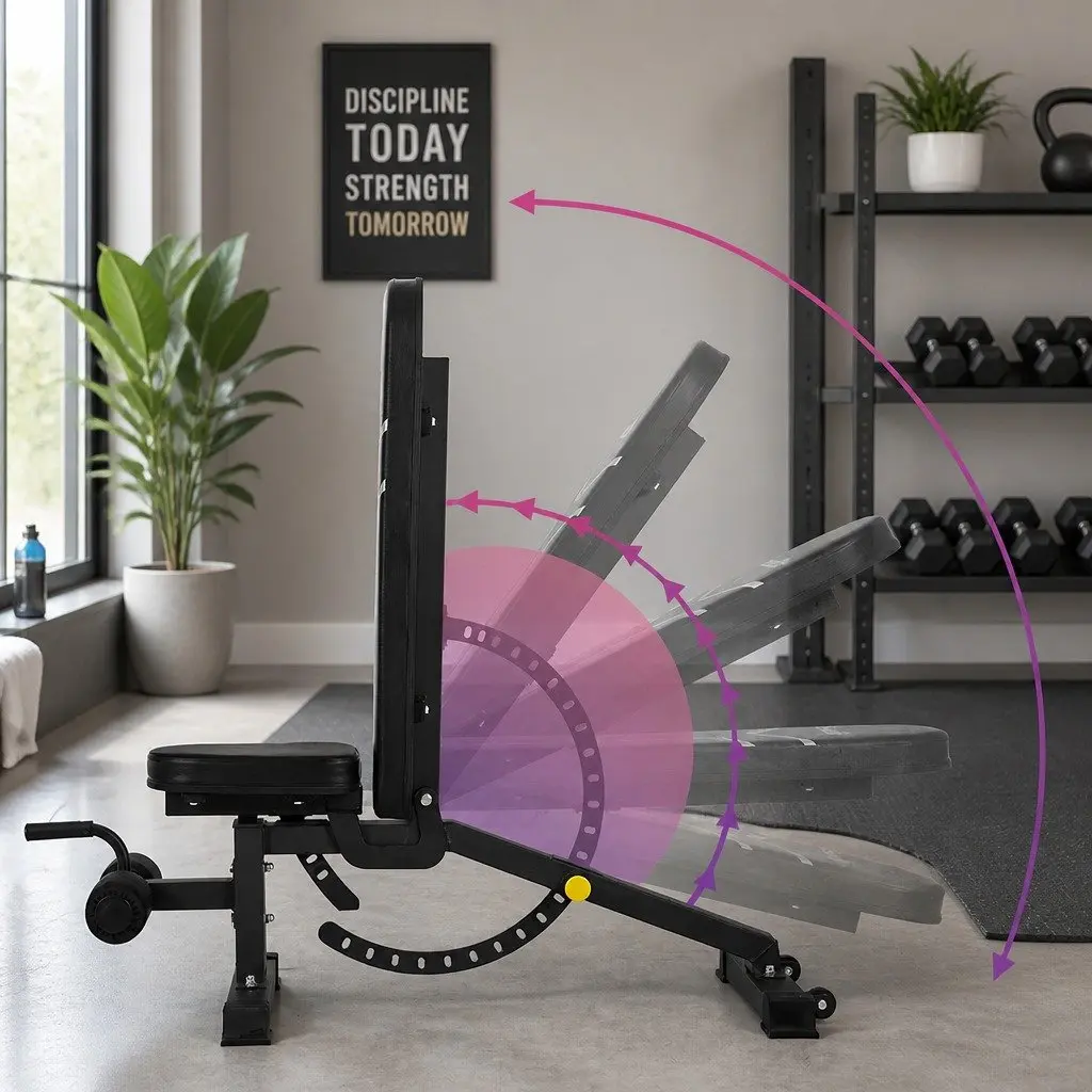 Adjustable Weight Bench Black 98 x 55 x 46-130cm 14 Backrest Levels 3 Seat Positions 450kg Capacity Steel Frame PU-leather Foam