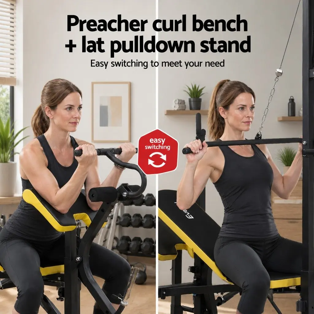Multi-Station Weight Bench Black Yellow Adjustable 14-in-1 Home Gym Equipment