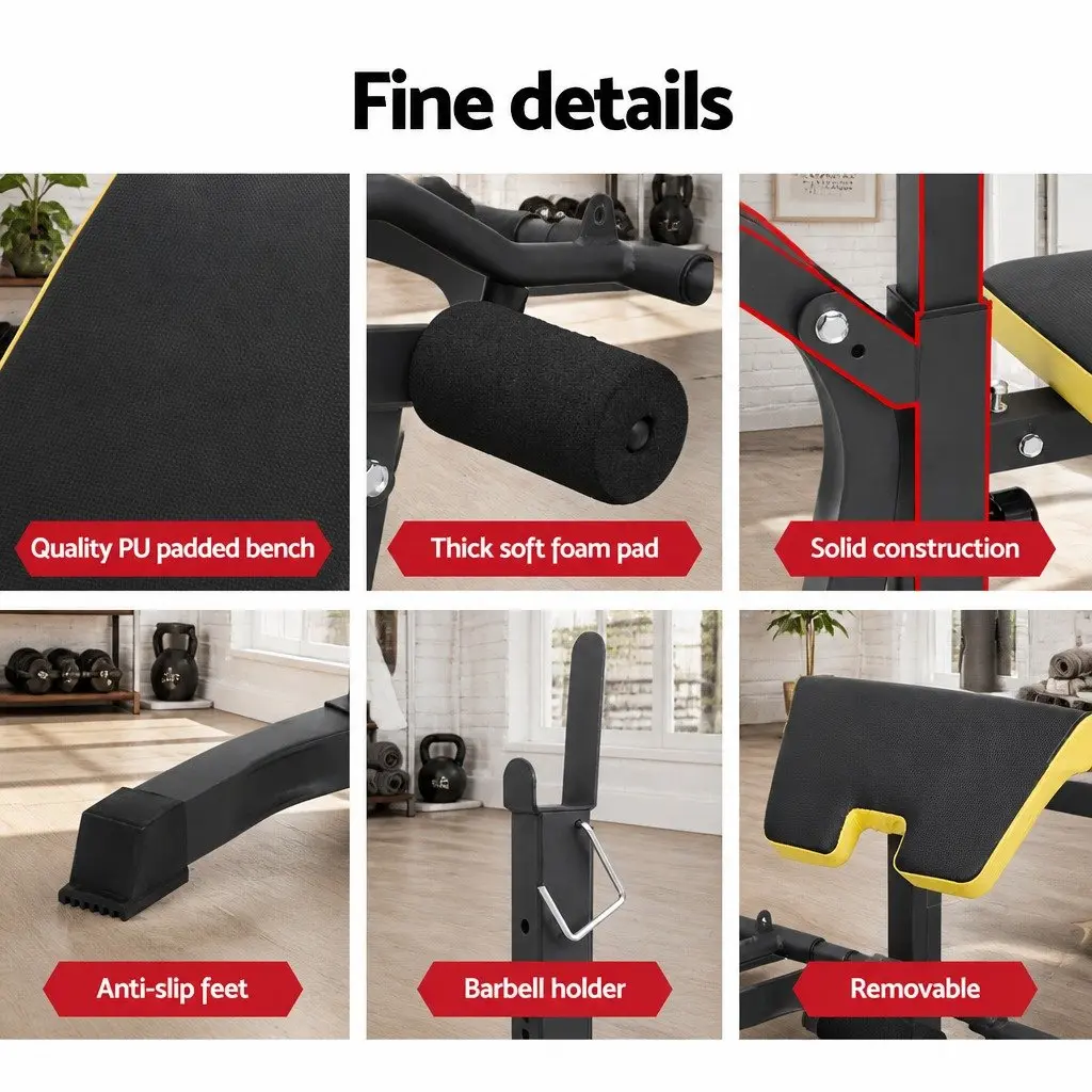 Multi-Station Weight Bench Black Yellow Adjustable 14-in-1 Home Gym Equipment
