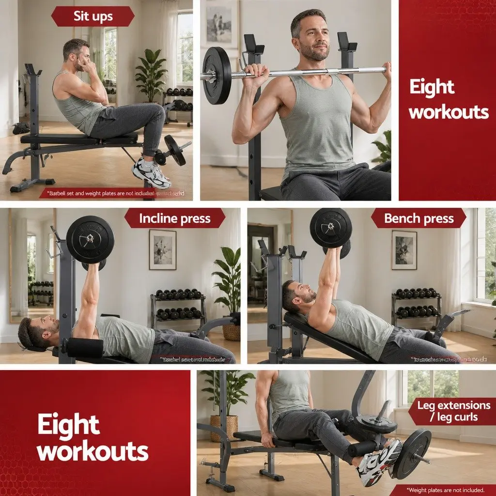 Weight Bench Black 8 in 1 Adjustable Multi Exercise Home Gym Press Station