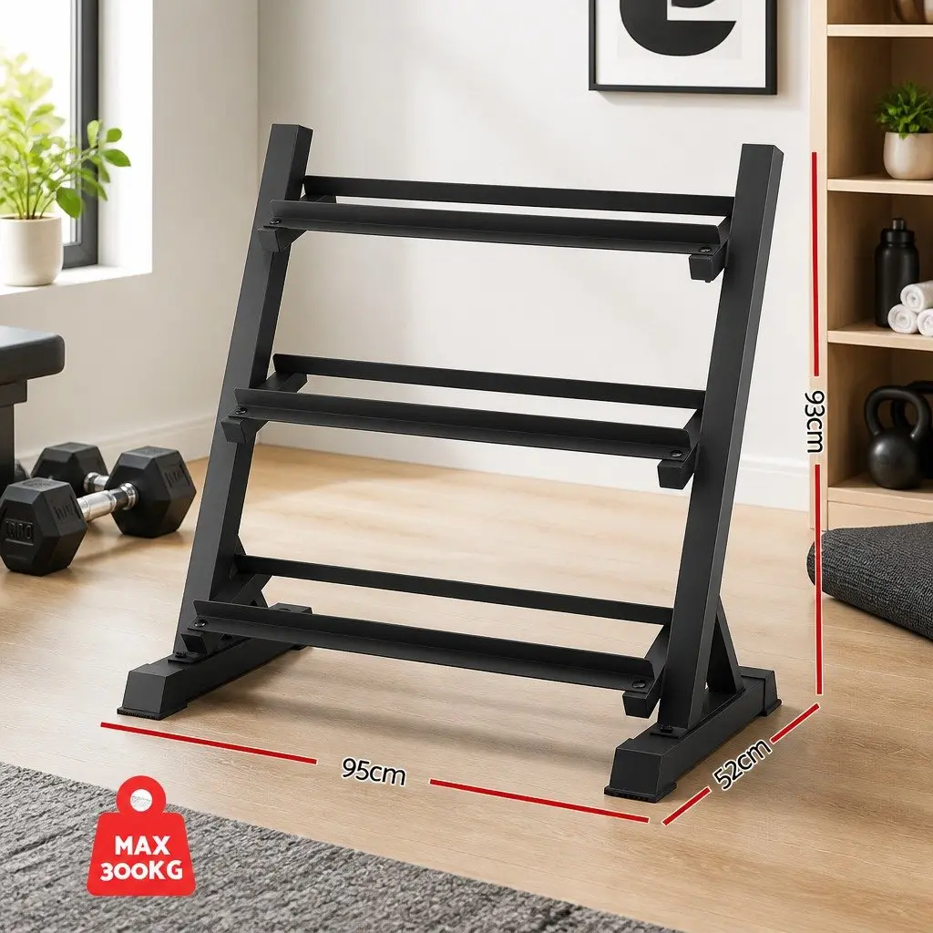 Dumbbell Rack Black 3-Tier Heavy Duty Weight Storage Organiser