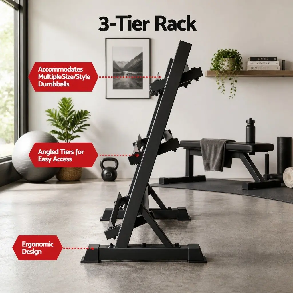 Dumbbell Rack Black 3-Tier Heavy Duty Weight Storage Organiser