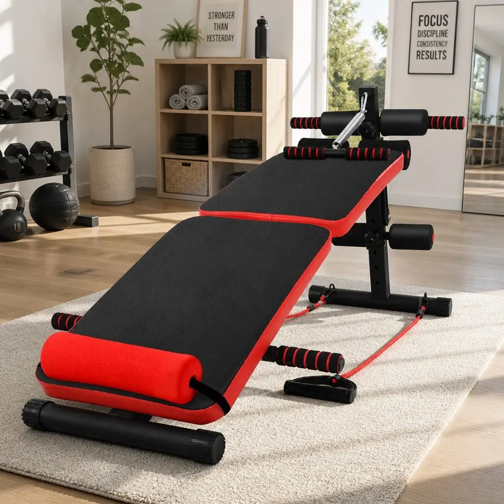 Foldable Sit Up Bench Black Adjustable Height Portable Multifunctional Home Gym Equipment