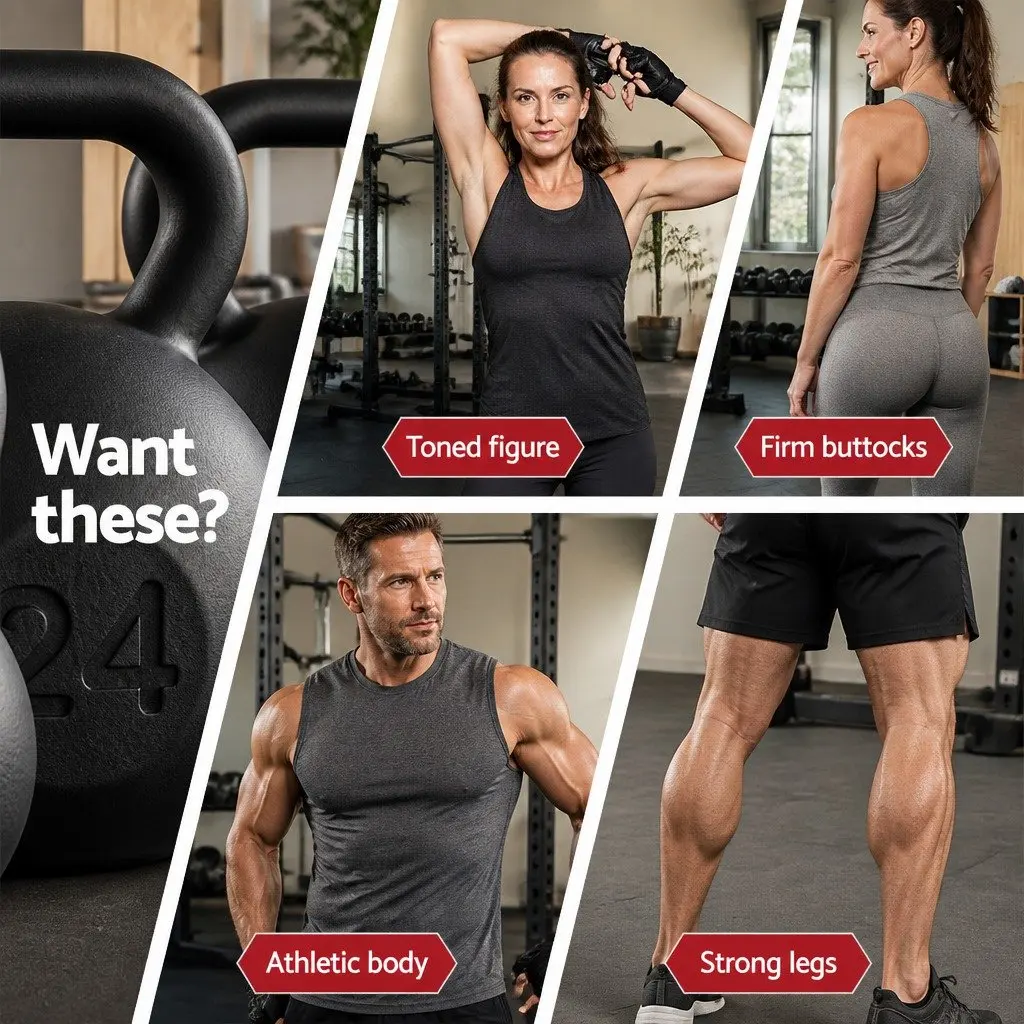 Kettlebell Set Black 22kg Anti-Slip Grip Stable Base Rubber Coating