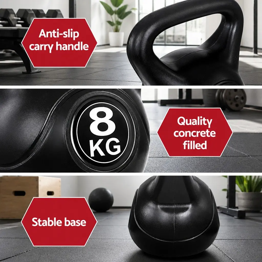 Kettlebell Set Black 22kg Anti-Slip Grip Stable Base Rubber Coating