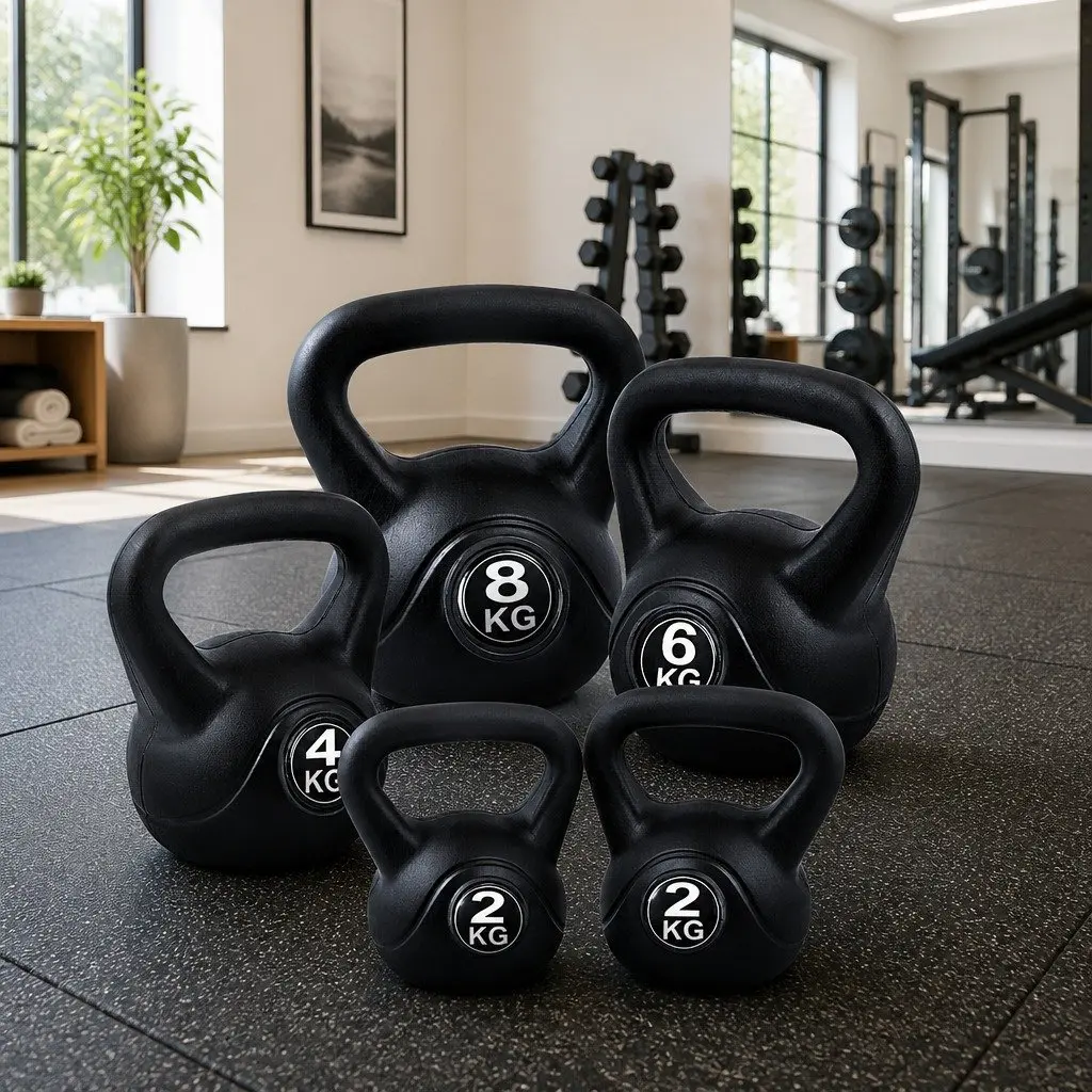 Kettlebell Set Black 22kg Anti-Slip Grip Stable Base Rubber Coating