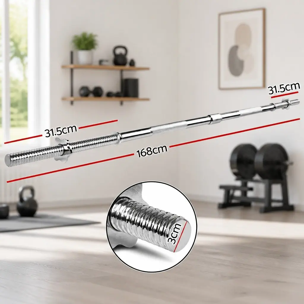 Barbell Bar 168cm 5.5FT Steel Weight Lifting Rod Home Gym Exercise Training