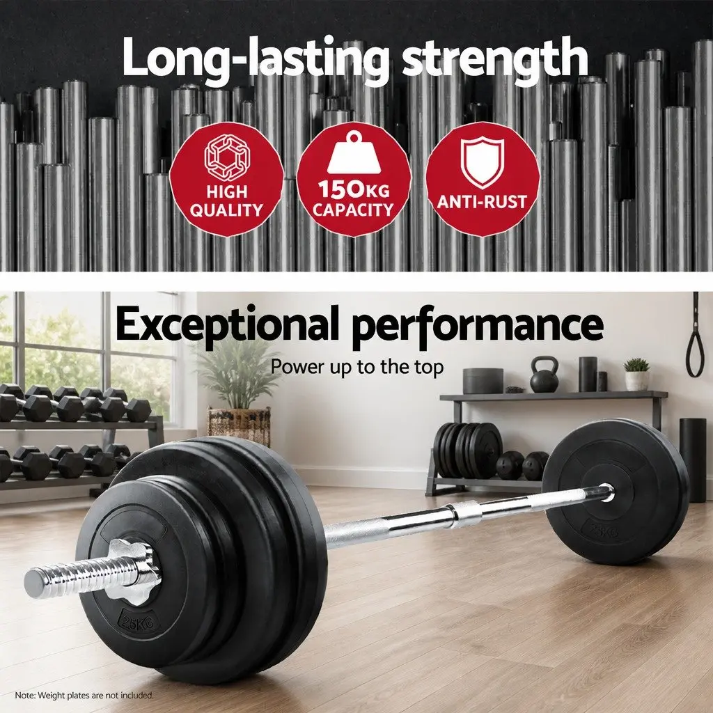 Barbell Bar 168cm 5.5FT Steel Weight Lifting Rod Home Gym Exercise Training