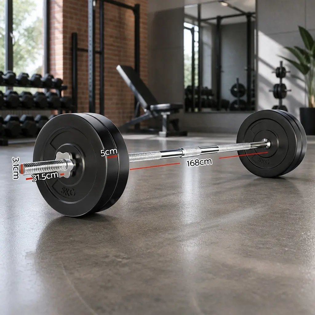 Barbell Set Black and Silver 168cm with Weight Plates Home Gym Lifting Kit