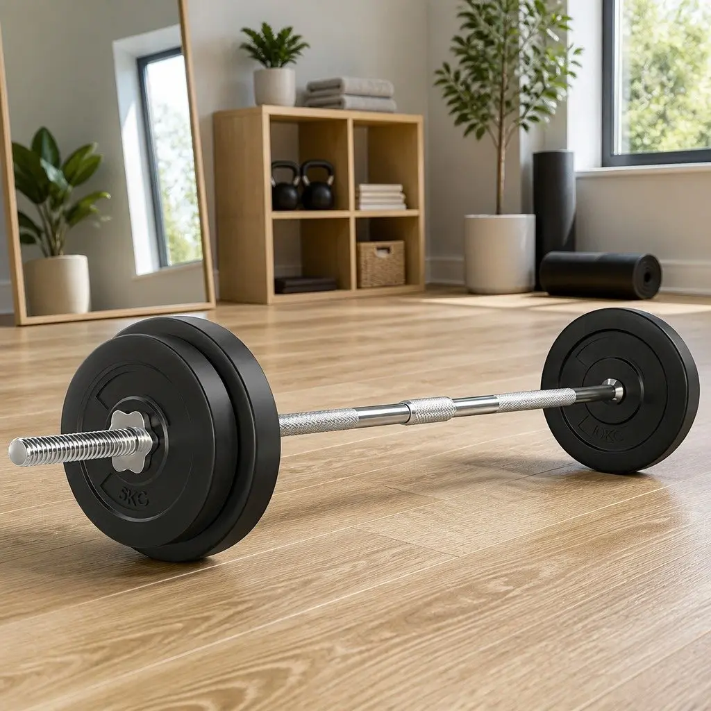 Barbell Set Black 168cm 38kg Rubber Coated Weight Plates Detachable Bar for Home Gym Exercise