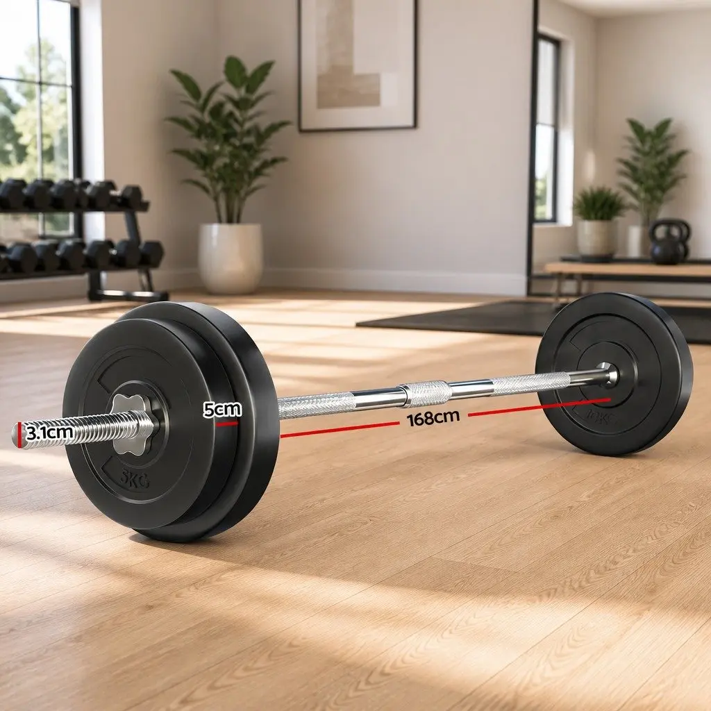 Barbell Set Black 168cm 38kg Rubber Coated Weight Plates Detachable Bar for Home Gym Exercise