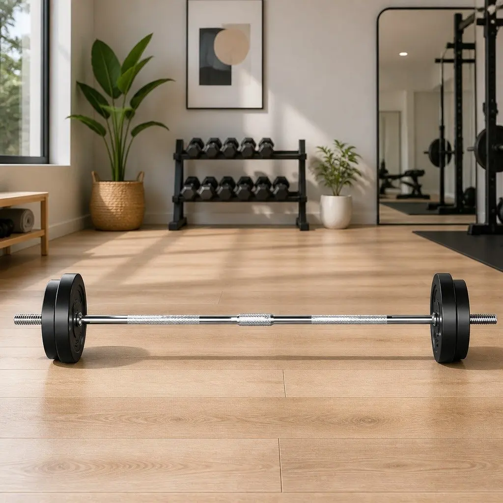 Barbell Set Black 168cm 38kg Rubber Coated Weight Plates Detachable Bar for Home Gym Exercise