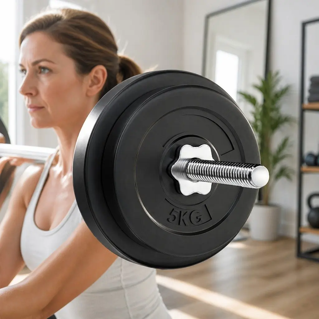 Barbell Set Black 168cm 38kg Rubber Coated Weight Plates Detachable Bar for Home Gym Exercise