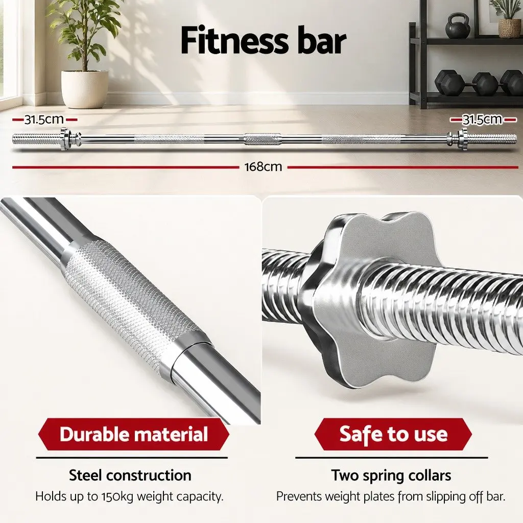 Barbell Set Black 168cm 38kg Rubber Coated Weight Plates Detachable Bar for Home Gym Exercise