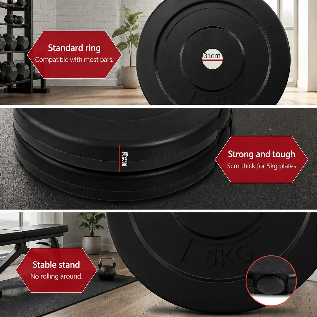 Barbell Set Black 168cm 38kg Rubber Coated Weight Plates Detachable Bar for Home Gym Exercise