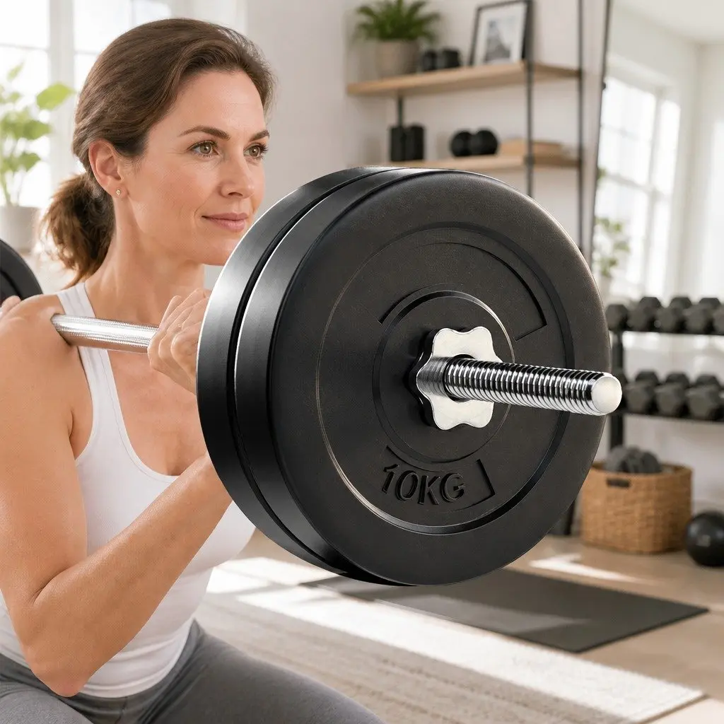 Barbell Set Rubber Coated Weight Plates 168cm Steel Barbell for Home Gym