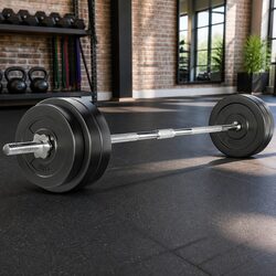 58kg Barbell Set Weight Plates Home Gym Exercise Bench 168cm Bar Lifting