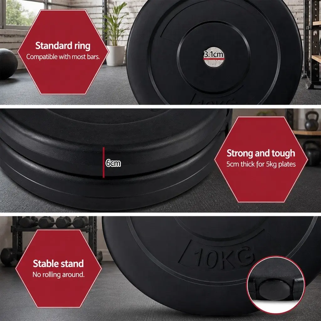 Barbell Set Black 58kg 168cm Steel Bar Rubber Weight Plates for Home Gym Exercise