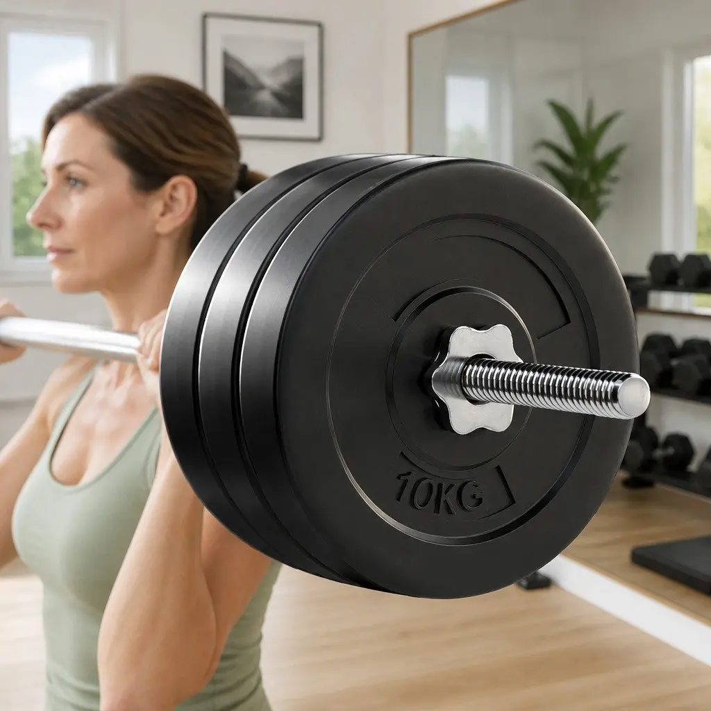 Barbell Set 68kg Rubber Coated Weight Plates 168cm Lifting Bench Home Gym Equipment