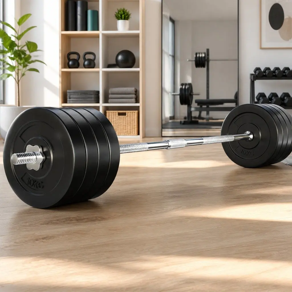 Barbell Set Black 168cm Steel Bar with Rubber Coated Weight Plates for Home Gym