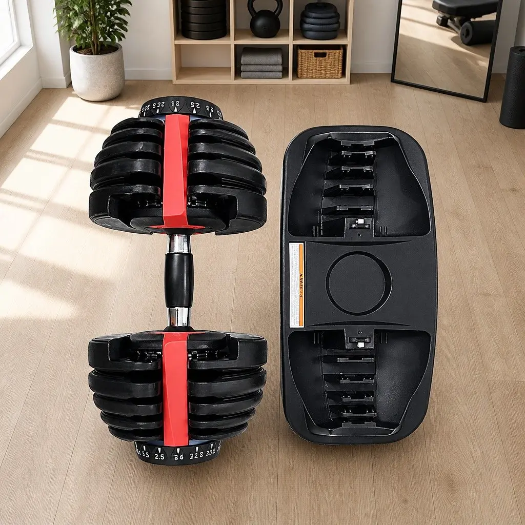 Adjustable Dumbbell Set 24kg Home Gym Weight Training 2 Pieces with Holder