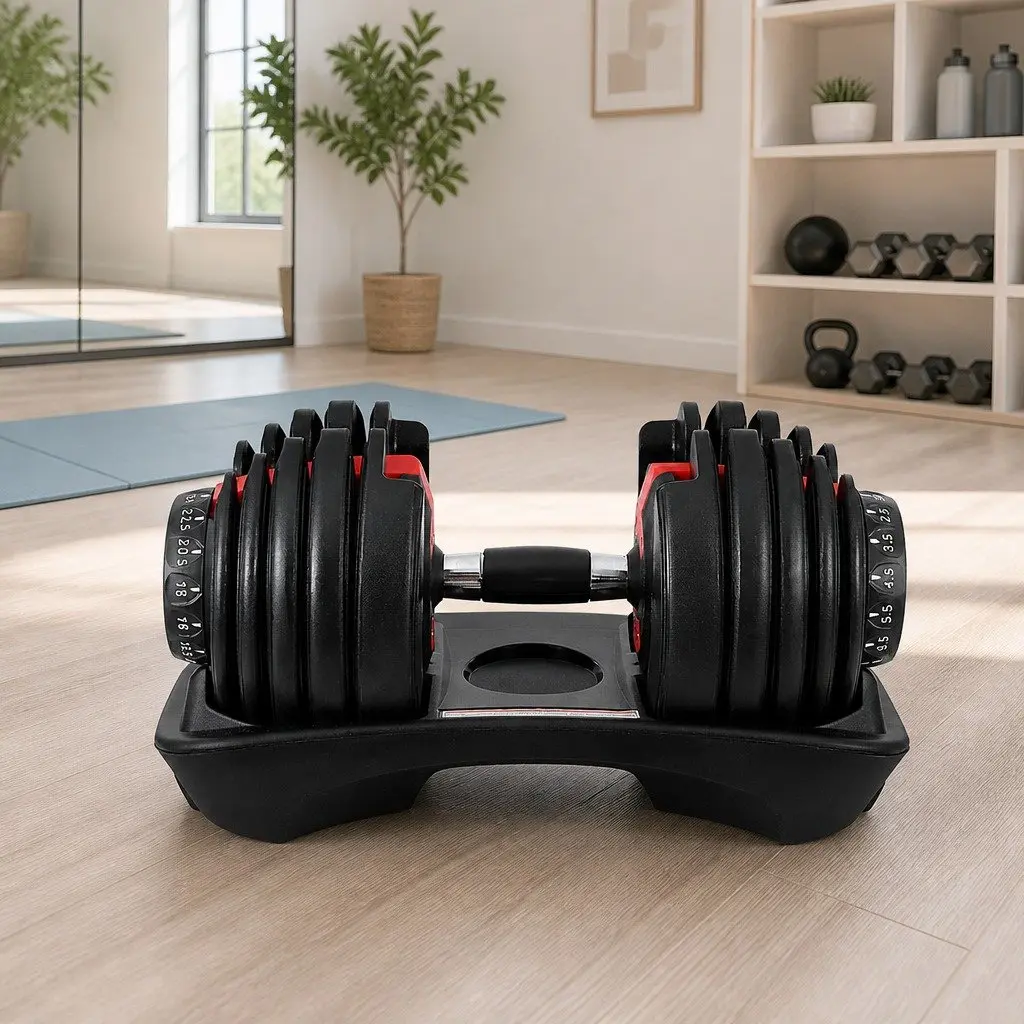 Adjustable Dumbbell Set Black 24kg Weight Plates Non-Slip Handle Rotating Dial