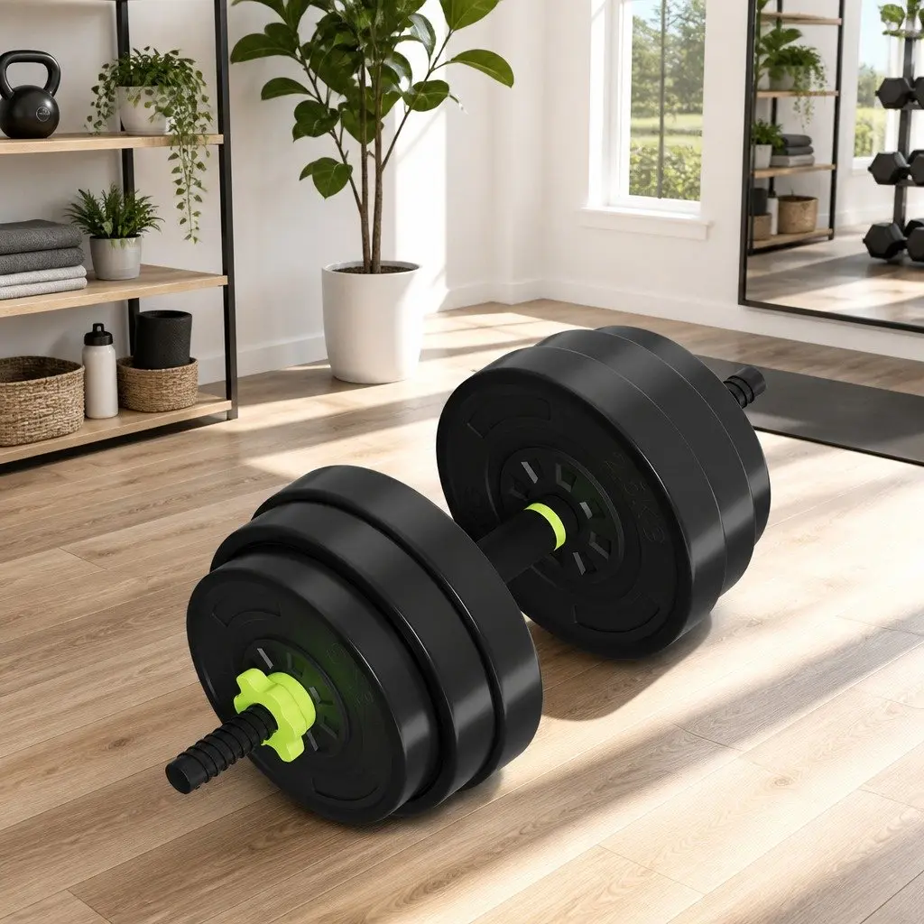 Adjustable Dumbbell Barbell Kettlebell Weight Plates Set Black Green 25kg 7-in-1 Home Gym Equipment