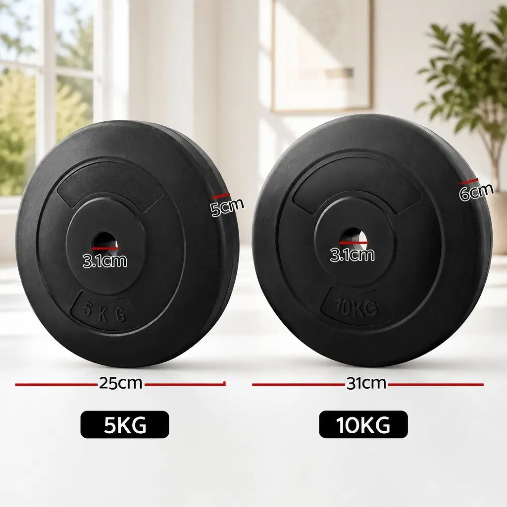Barbell Weight Plates Black 30kg Standard 31mm Rubber Surface Heavy-duty Free Weights Set