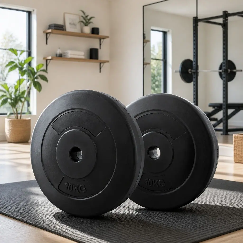 Weight Plates Black 2 Piece 10kg Standard Barbell Cast Cement Rubber Surface