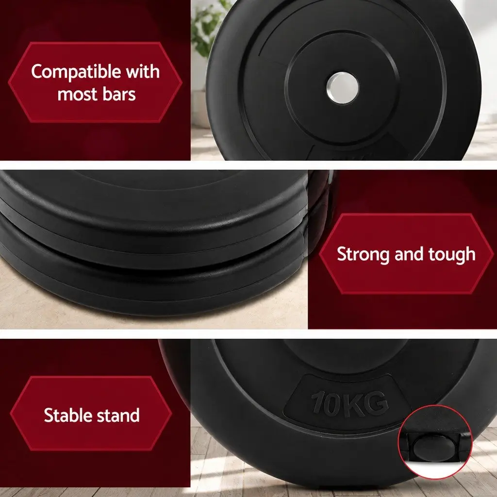 40kg Barbell Weight Plates Black Standard 31mm Diameter Rubber Surface Home Gym Fitness