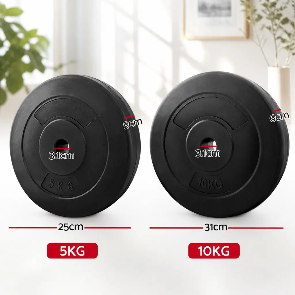 Barbell Weight Plates Set Black 50kg Standard 31mm Rubber Surface Floor-Friendly