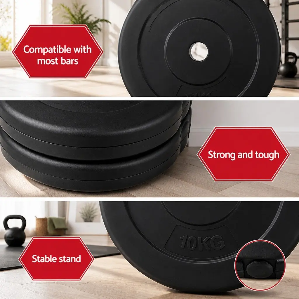 Barbell Weight Plates Set Black 50kg Standard 31mm Rubber Surface Floor-Friendly