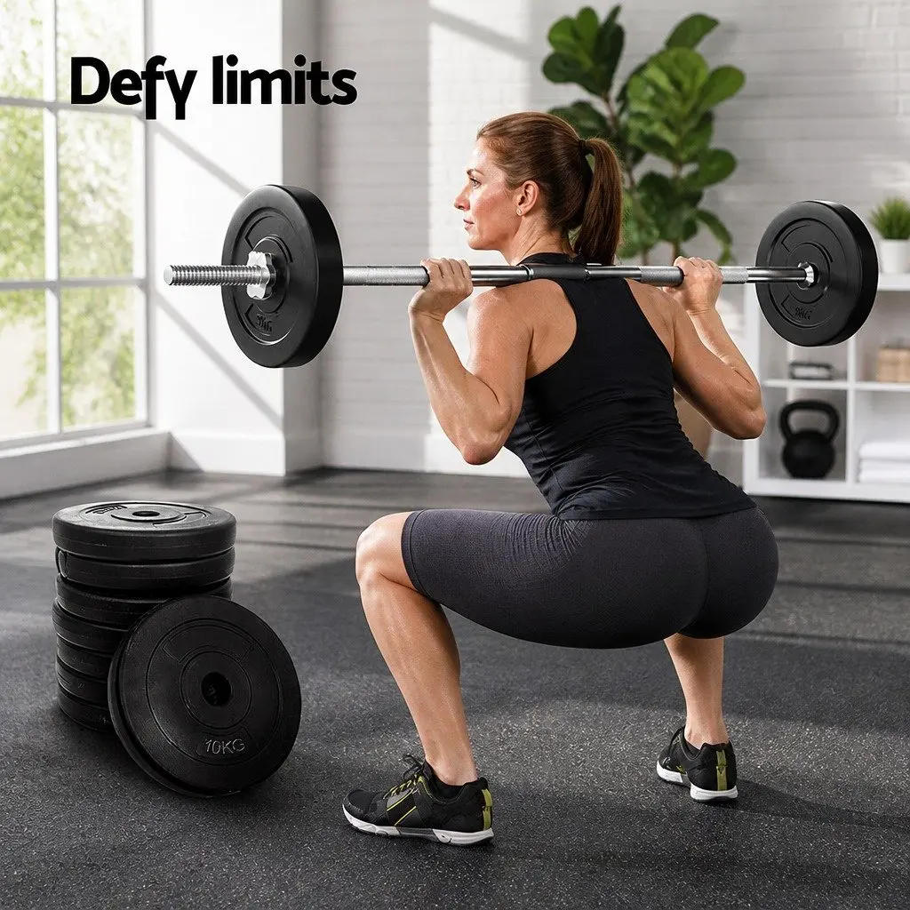 Barbell Weight Plates Set Black 50kg Standard 31mm Rubber Surface Floor-Friendly