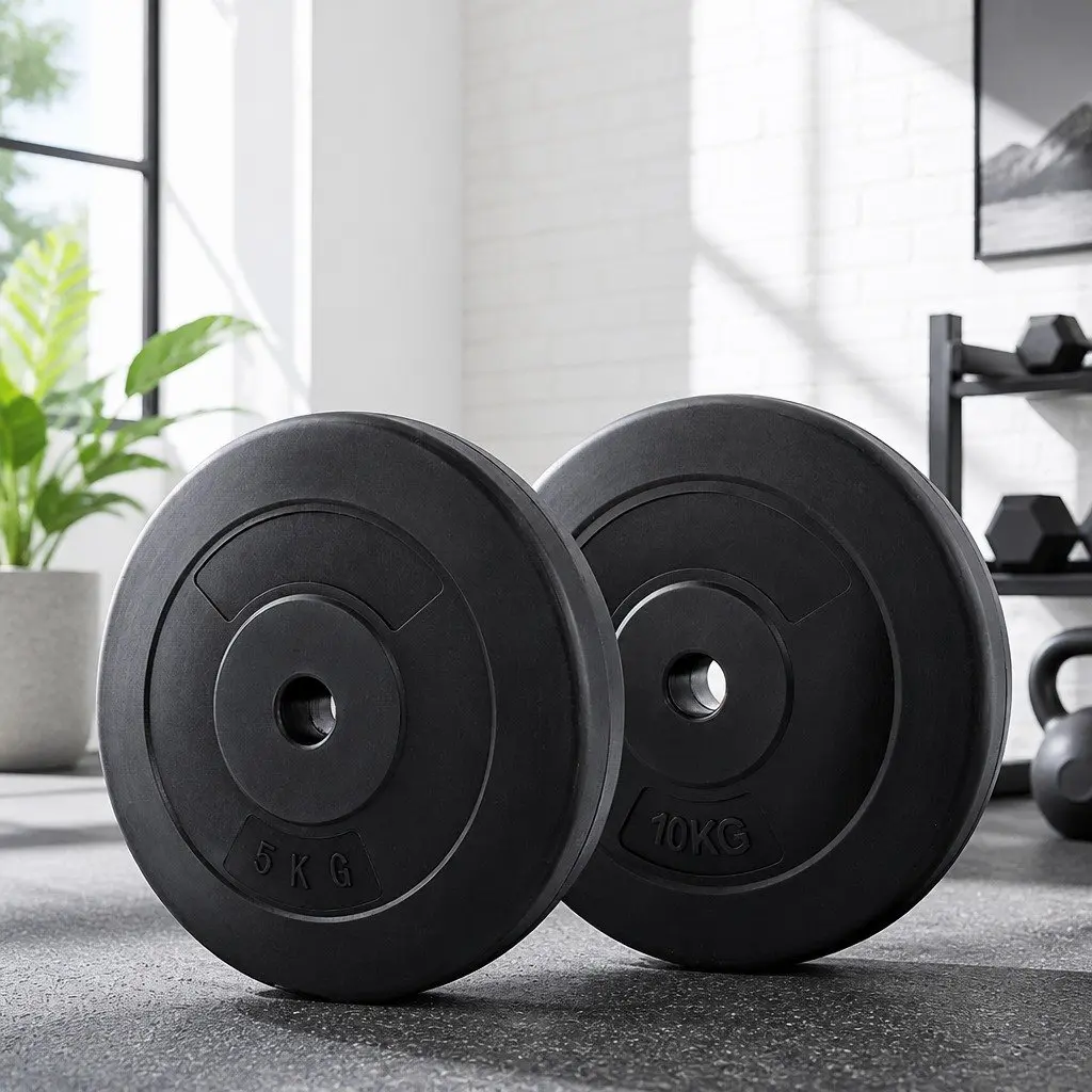 Barbell Weight Plates Set Black 50kg Standard 31mm Rubber Surface Floor-Friendly