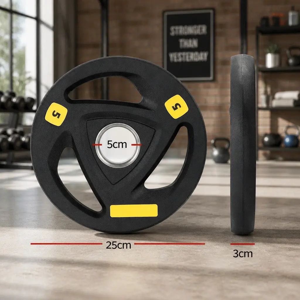 Weight Plates Black 5kg Cast Iron Rubber Coated Durable for Home Gym Use