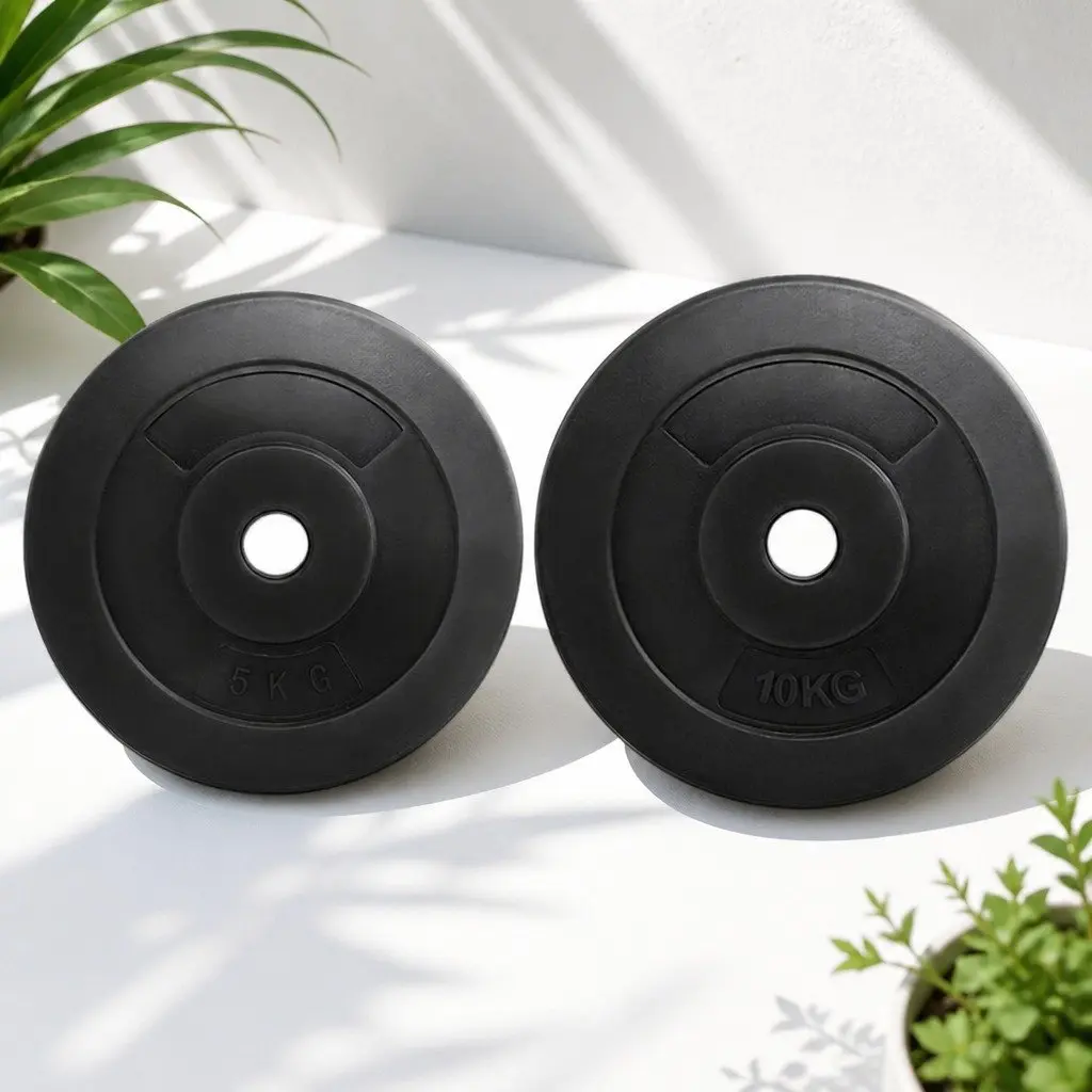 Barbell Weight Plates Black 31mm Standard 70kg Cast Cement Rubber Coated