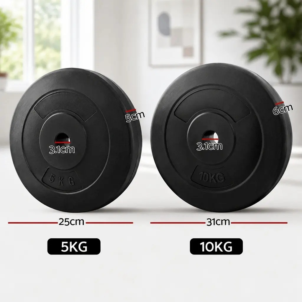 Barbell Weight Plates Black 31mm Standard 70kg Cast Cement Rubber Coated