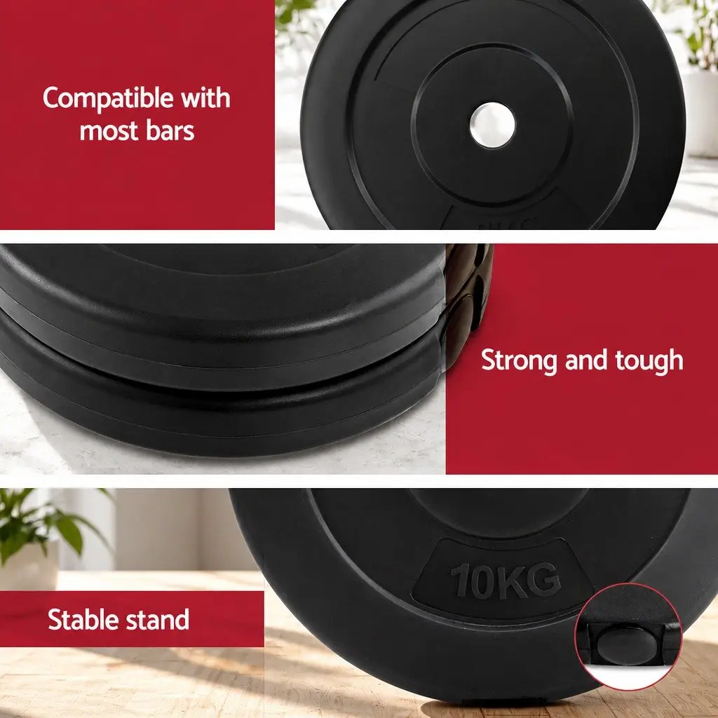 Barbell Weight Plates Black 31mm Standard 70kg Cast Cement Rubber Coated