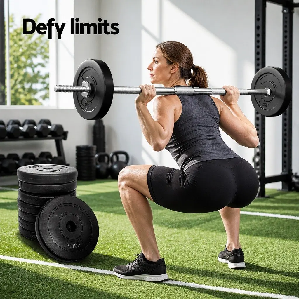 Barbell Weight Plates Black 31mm 80kg Heavy-duty Rubber Surface for Home Gym Exercise Set