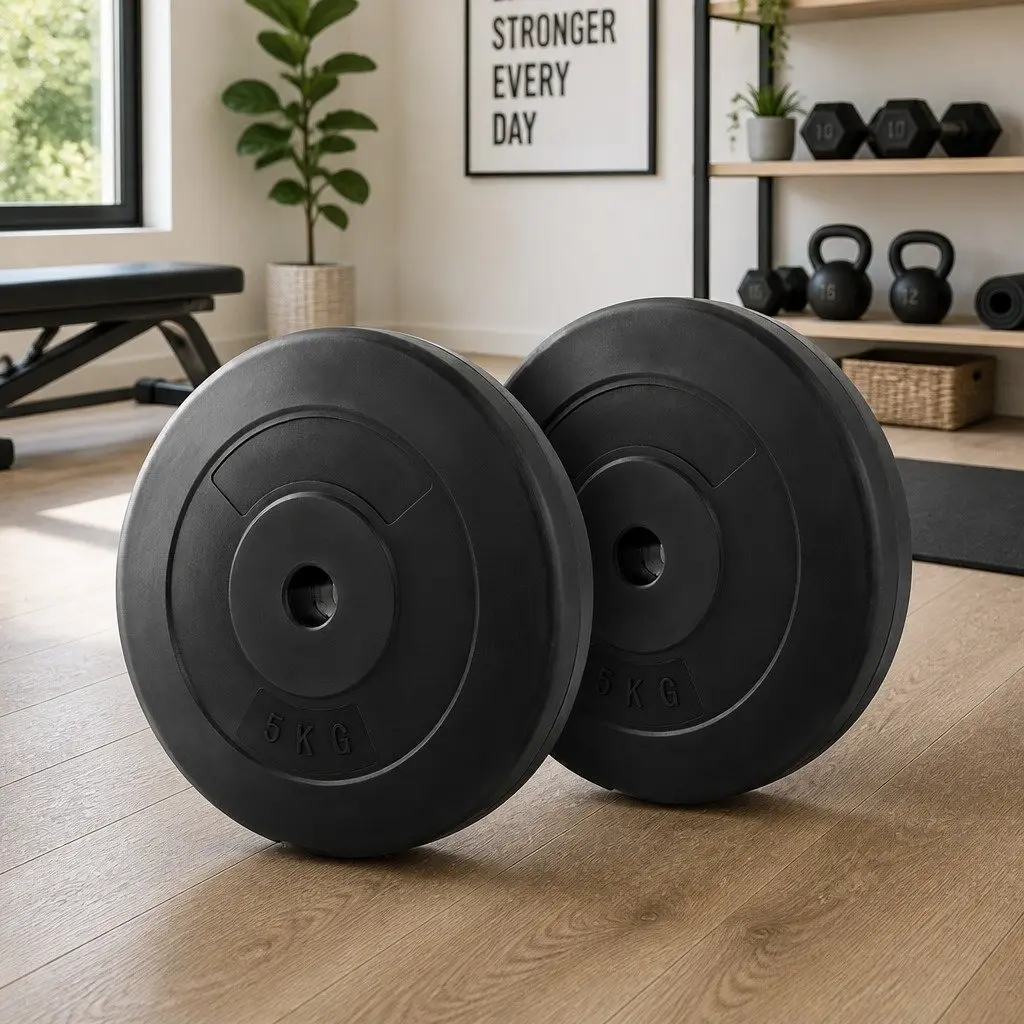 Weight Plates Black 2X 5kg Standard Barbell Plate Rubber Surface Durable Home Gym