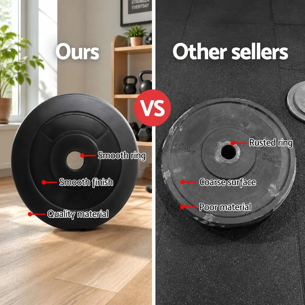Weight Plates Black 2X 5kg Standard Barbell Plate Rubber Surface Durable Home Gym