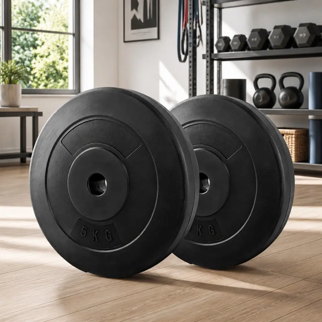Weight Plates Black 2X 5kg Standard Barbell Plate Rubber Surface Durable Home Gym
