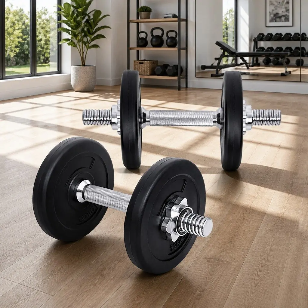 Dumbbell Set Black and Silver 10kg Adjustable Weight Plates Non-Slip Handle
