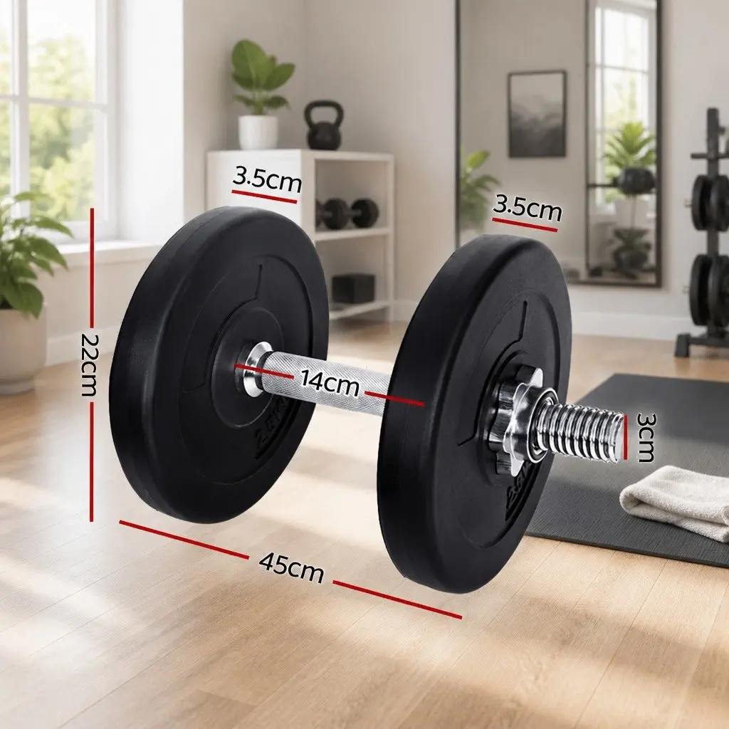 15kg Dumbbell Set Black and Silver Adjustable Weight Plates Non-slip Handle Home Gym Fitness Training