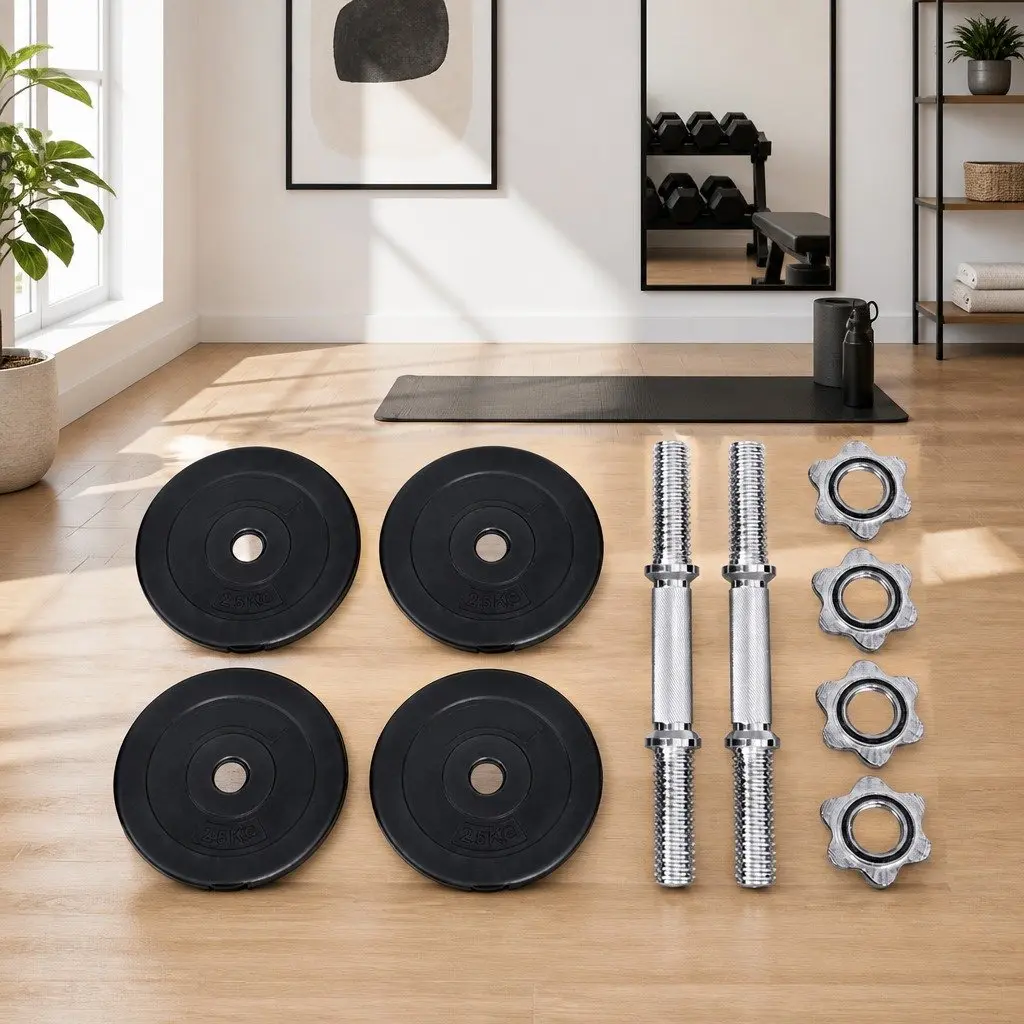 15kg Dumbbell Set Black and Silver Adjustable Weight Plates Non-slip Handle Home Gym Fitness Training