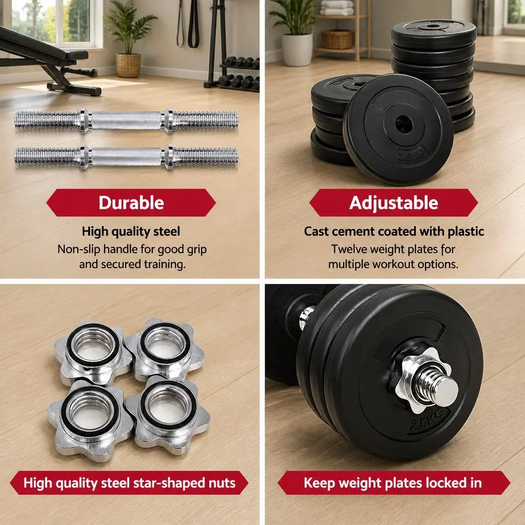 35kg Dumbbell Set Weight Plates Adjustable Dumbbells Home Gym Training Equipment