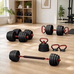 40kg Adjustable Dumbbell Barbell Kettlebell Weight Set Home Gym Equipment